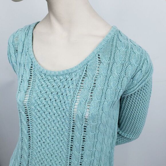 Mossimo Open Knit Tunic Sweater Women's Size Medium Green Scoop Neck Cable *Flaw - Picture 2 of 12